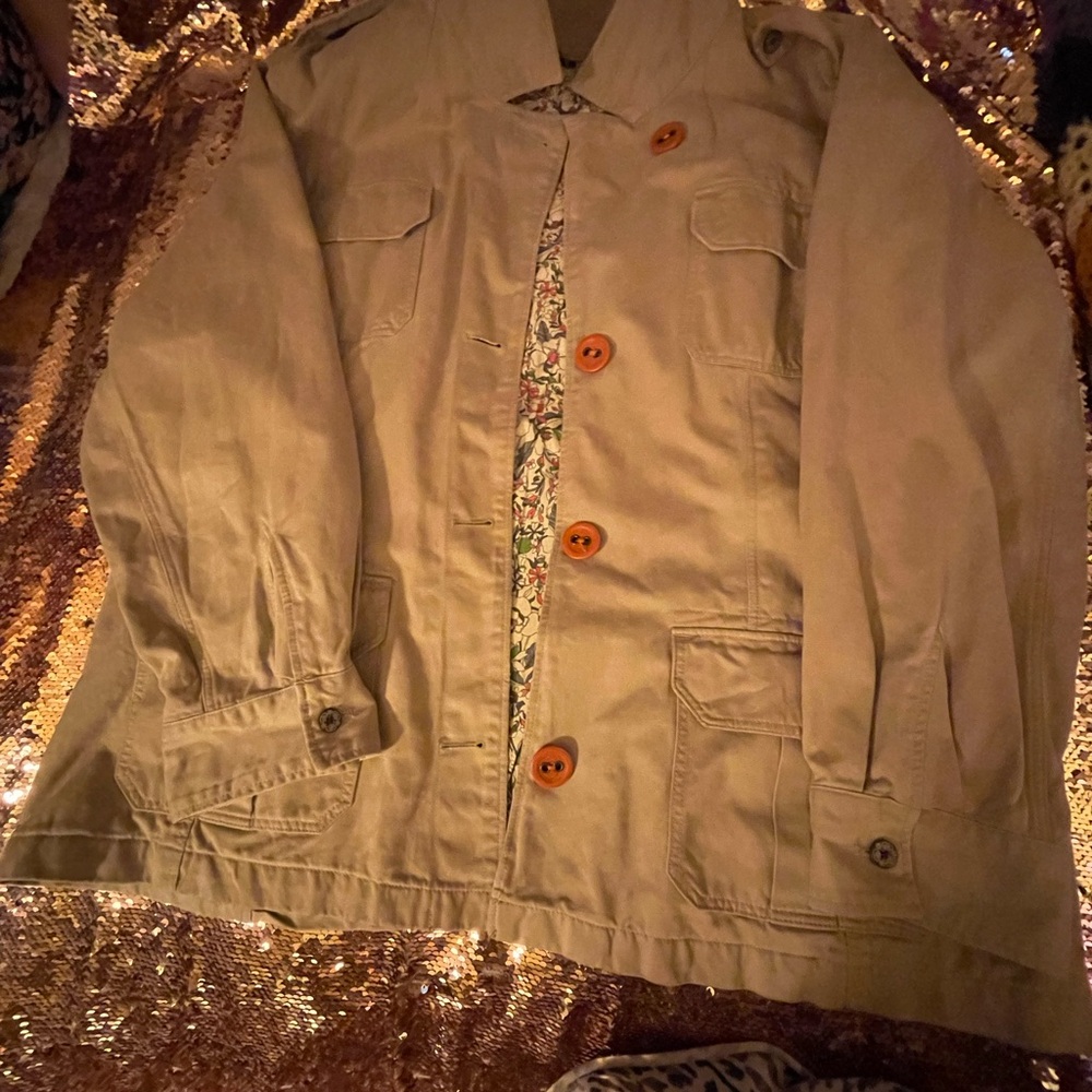 Old Navy Khaki Jacket with burnt Orange Buttons Size 3XL